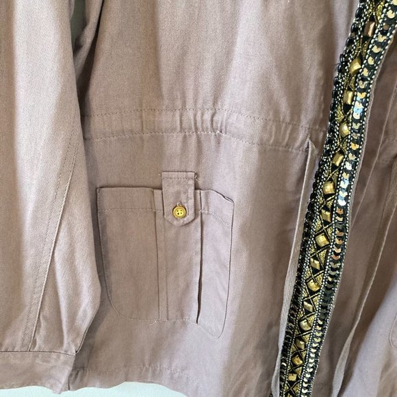 BNWT Innocence Clothing Women Dark Beige Embellished Border long Sleeve Jacket - Picture 8 of 12